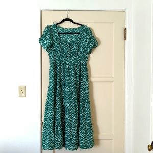 Green and white floral dress